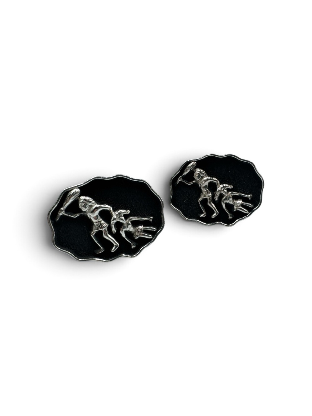 Vintage Swank Caveman Cavewoman Stone Age Novelty Funny Cufflinks